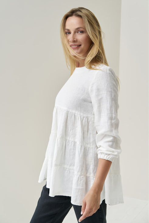 Image 2 of Linen blouse top has long sleeves and a ruffled bottom Vilte from Baltic Linen